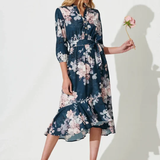 Jemimah Midi Teal Blush Floral