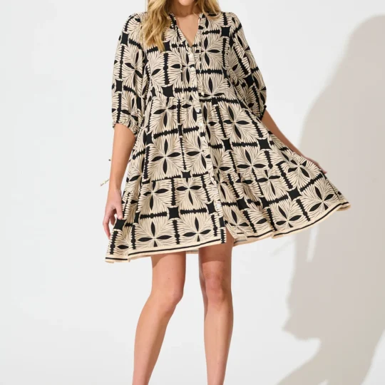 Emelyn Smock Cream Black Tile