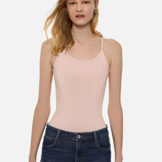 Stretch T-shirt with thin straps Pale Pink