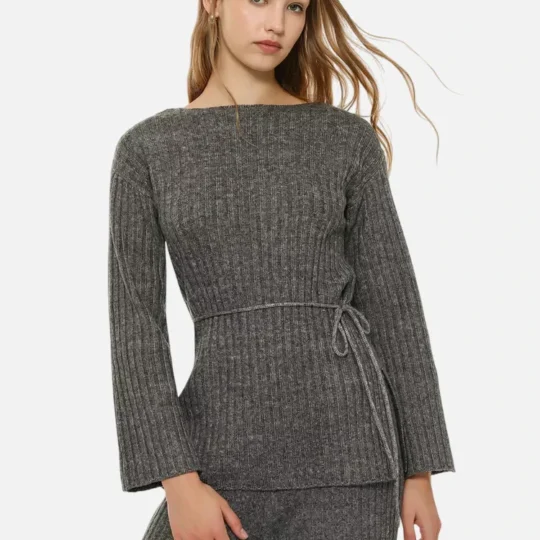 Long belted sweater